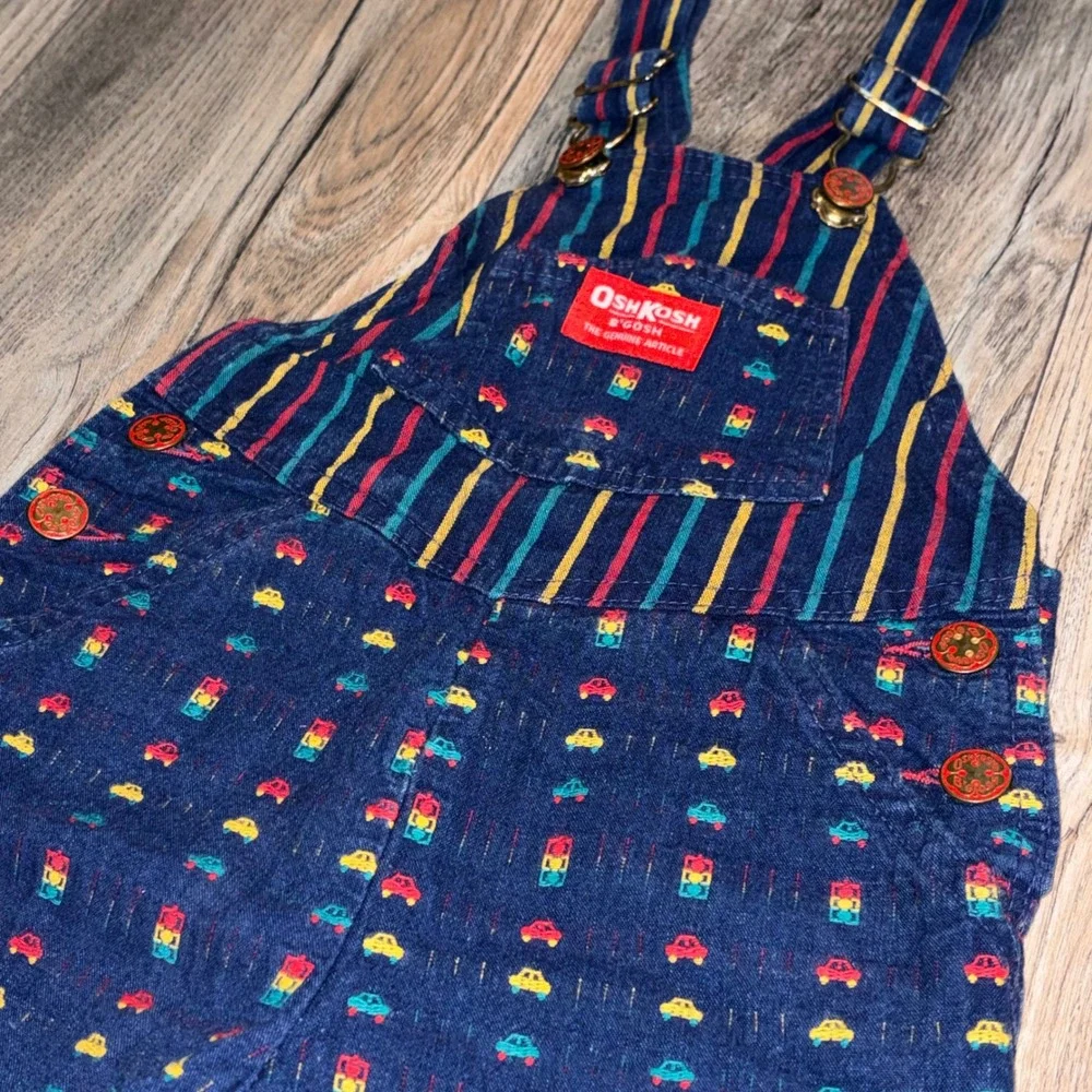 OshKosh Bgosh Vintage Corduroy Overalls 24M Navy Blue Car Traffic Light Print